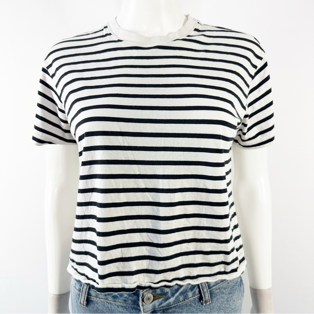 ATM Black & White Striped Cropped T-Shirt Top Size XS Casual Classic Preppy